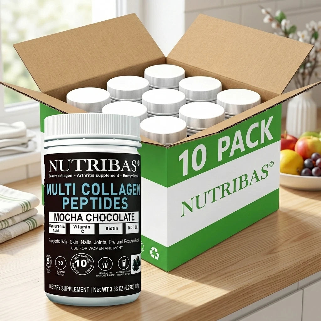 Nutribas® Multi Collagen Peptides Powder, MCT, Vitamin C, Biotin, Chocolate
