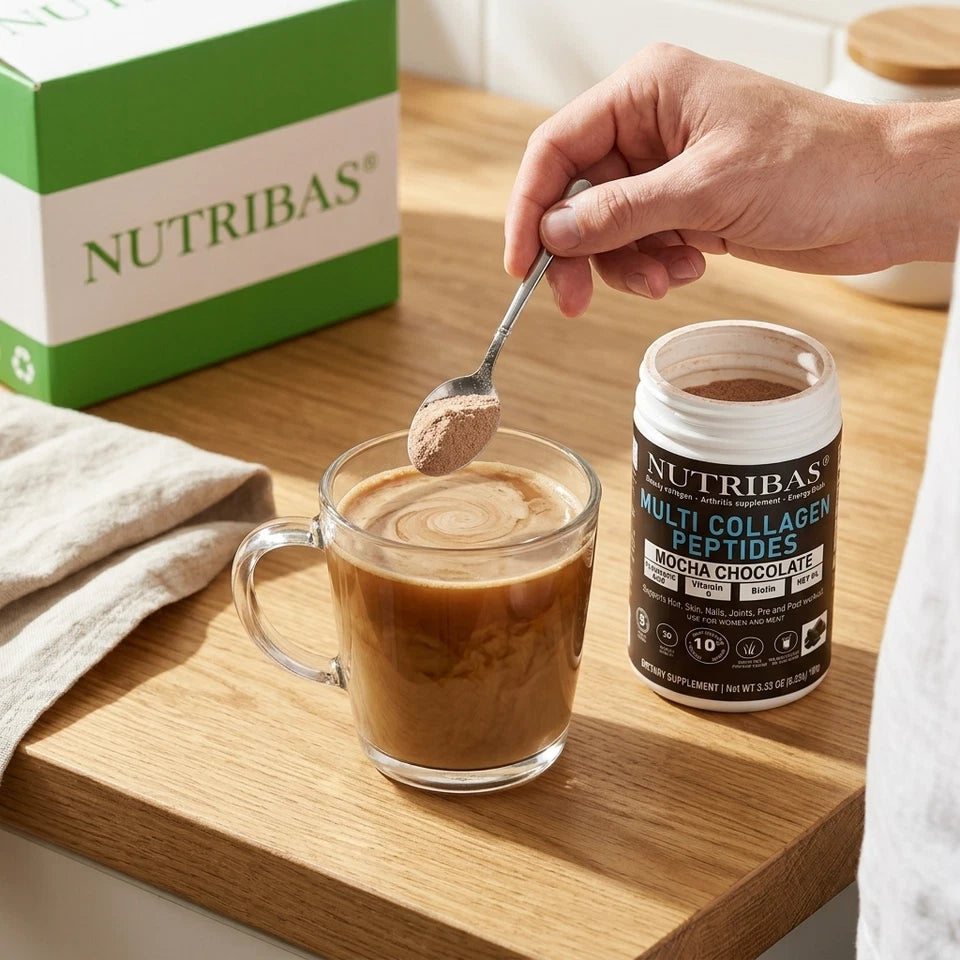 Nutribas® Multi Collagen Peptides Powder, MCT, Vitamin C, Biotin, Chocolate