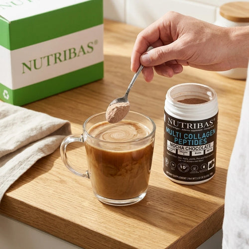 Nutribas® Multi Collagen Peptides Powder with MCT, Vitamin C & Biotin – Chocolate Flavor Collagen Supplement